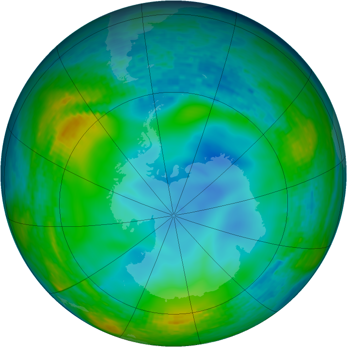 Antarctic ozone map for 03 July 1990